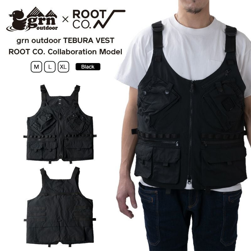 (廃盤品)ROOT CO. grn outdoor TEBURA ベスト 黒 grn outdoor TEBURA VEST ROOT CO. Collaboration Model | ROOT CO